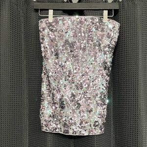 Express Sequin Embellished Silver Top